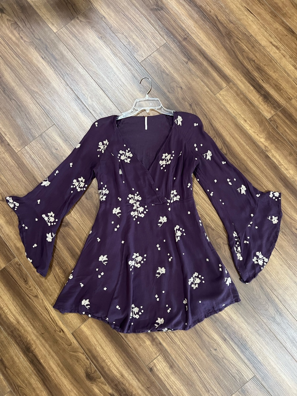 Free People Purple Jasmine Embroidered Bell Sleeve Dress